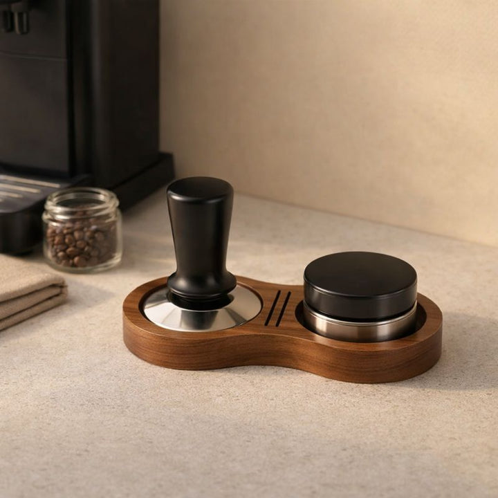 WALNUT TAMPER &amp; DISTRIBUTOR STAND