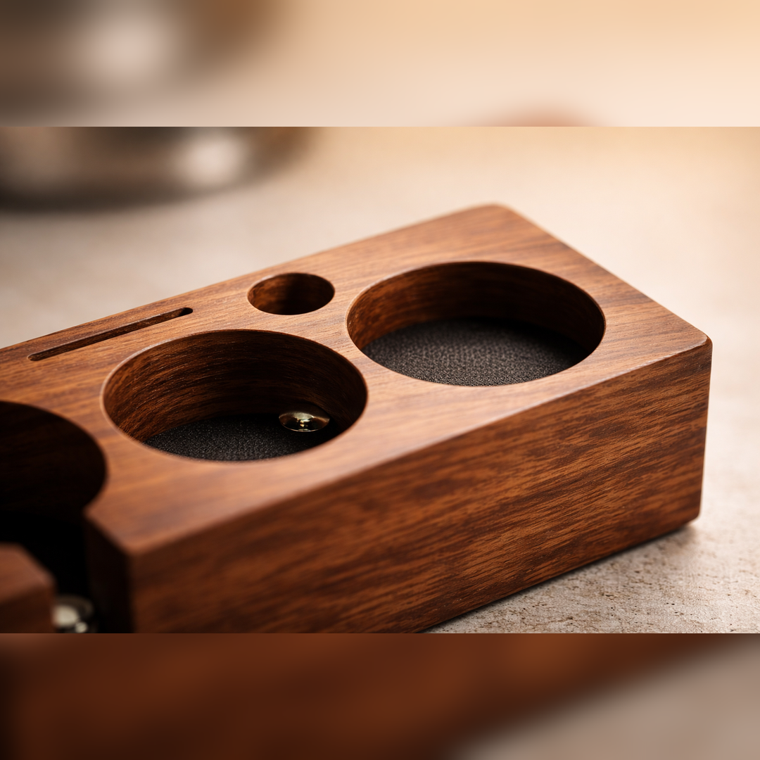 SOLID WOOD ESPRESSO TAMPING STATION